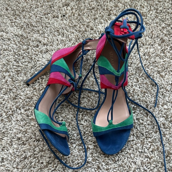 Stuart Weitzman color block suede leather high Heel stilletos 8 mint - Picture 1 of 12